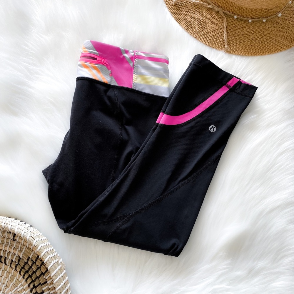 Lululemon Run Inspire Crop Leggings Black Pink